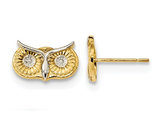 14K Yellow Gold Polished Owl Head Charm Post Earrings